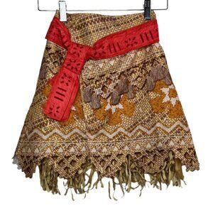 Disney Moana Skirt Costume Girls Brown Fringe Trim Halloween Dress Up Size 4-6